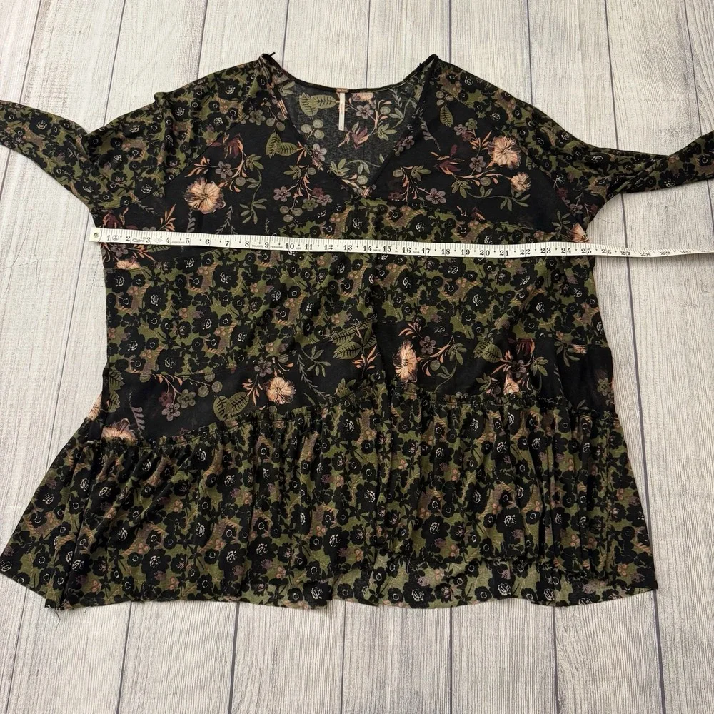 Free People Women's Isabella Floral Oversize Tunic Boho Top Long Sleeve Size S‎